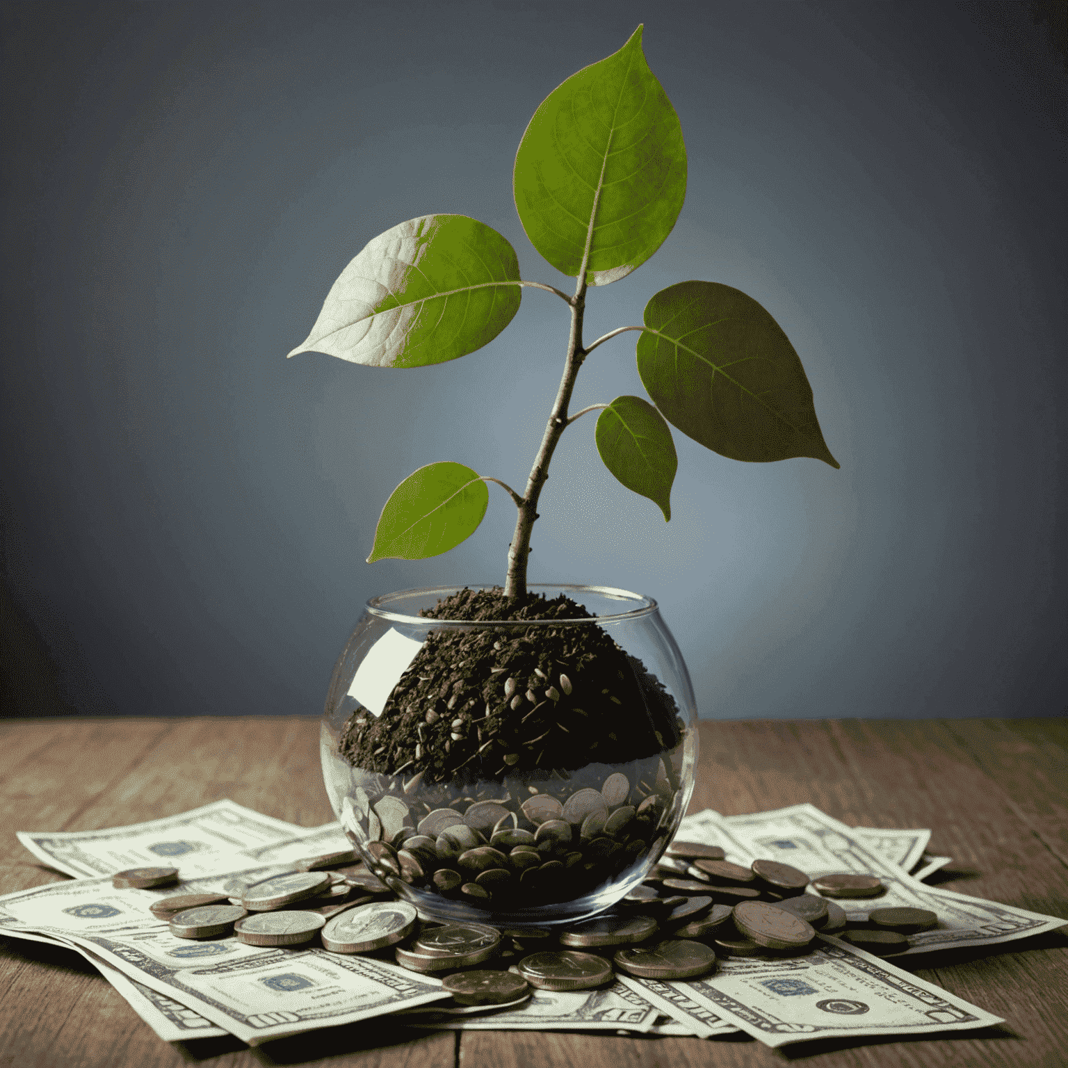 A visual representation of compound interest, showing a small seed growing into a large money tree over time, symbolizing the growth of investments