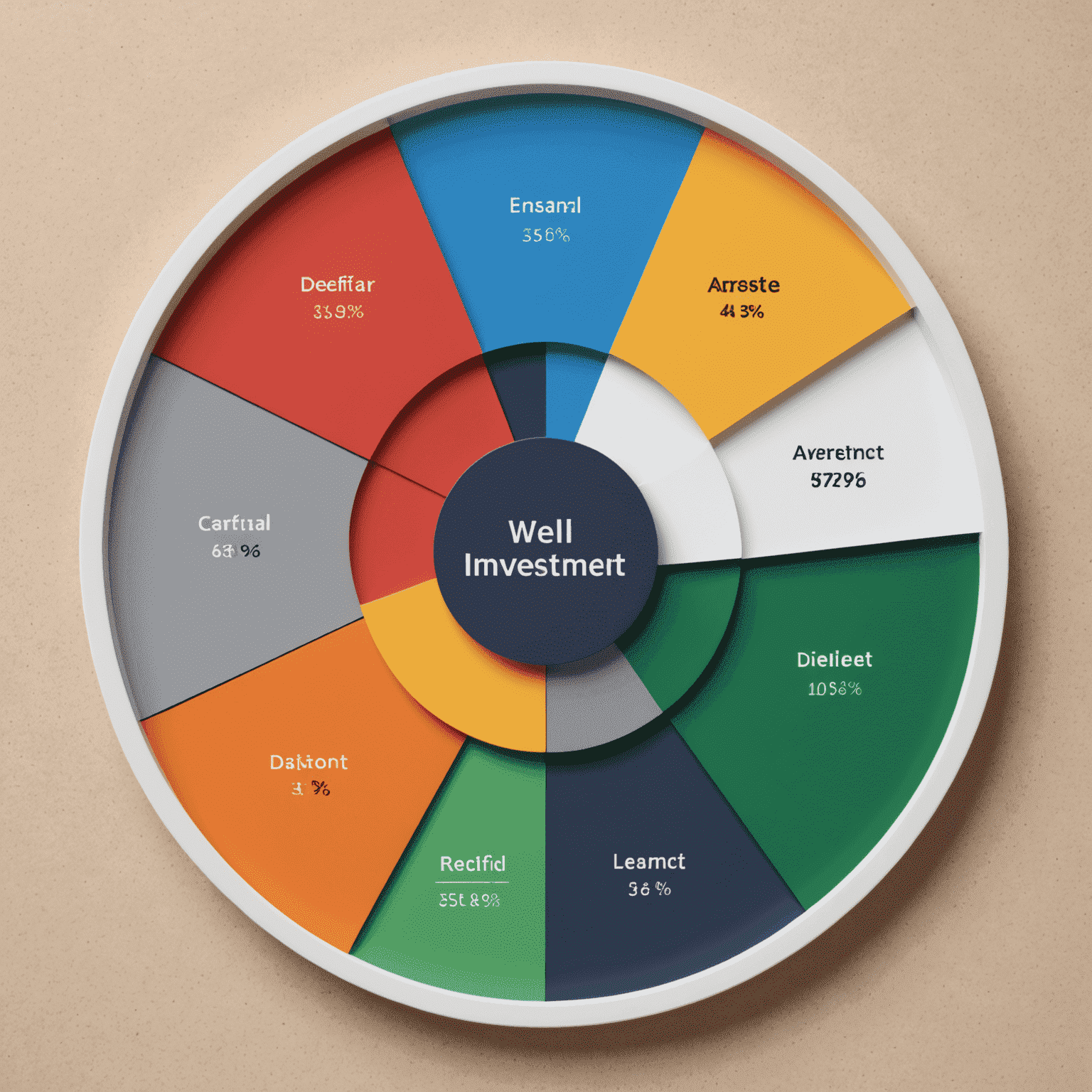 A pie chart showing a well-diversified investment portfolio with different colored sections representing various asset classes